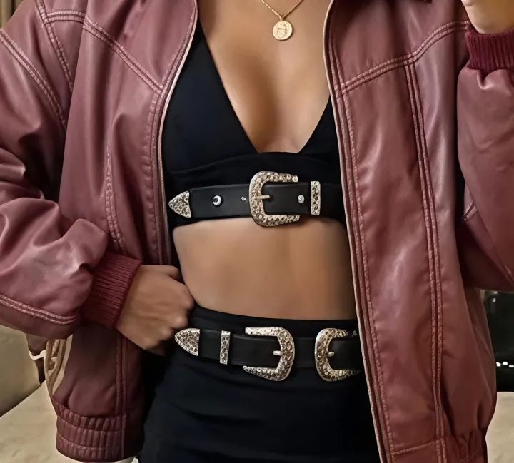 Black buckle detail crop top inspired by Allie Hayes' iconic Off Campus outfit.