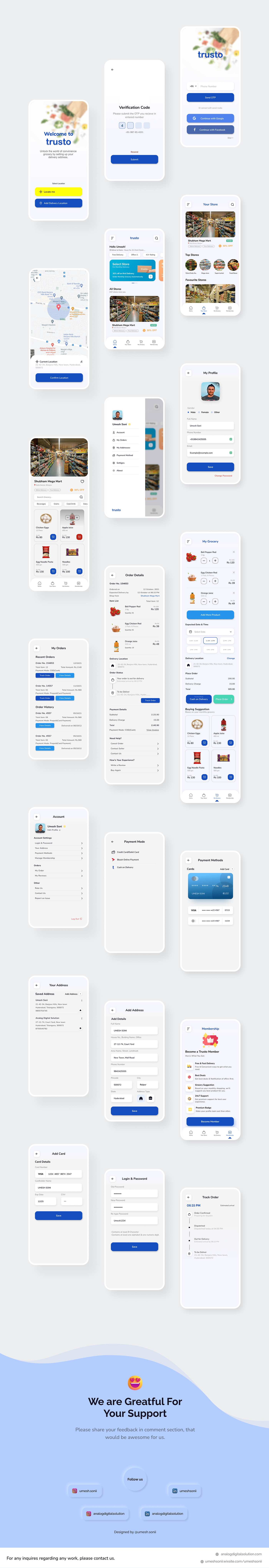 Long board with all Trusto app screens