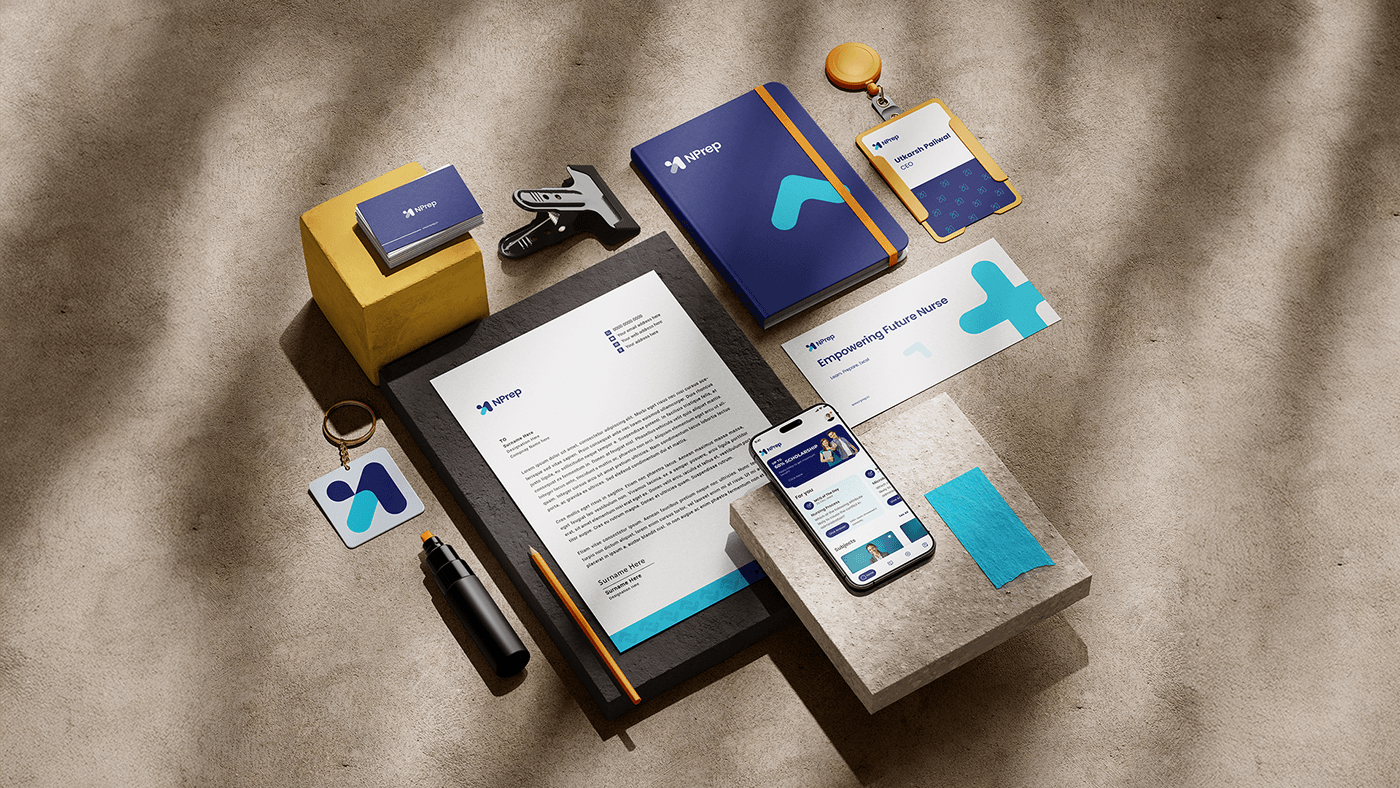 NPrep stationery set with letterhead, notebook, ID card, keychain and phone