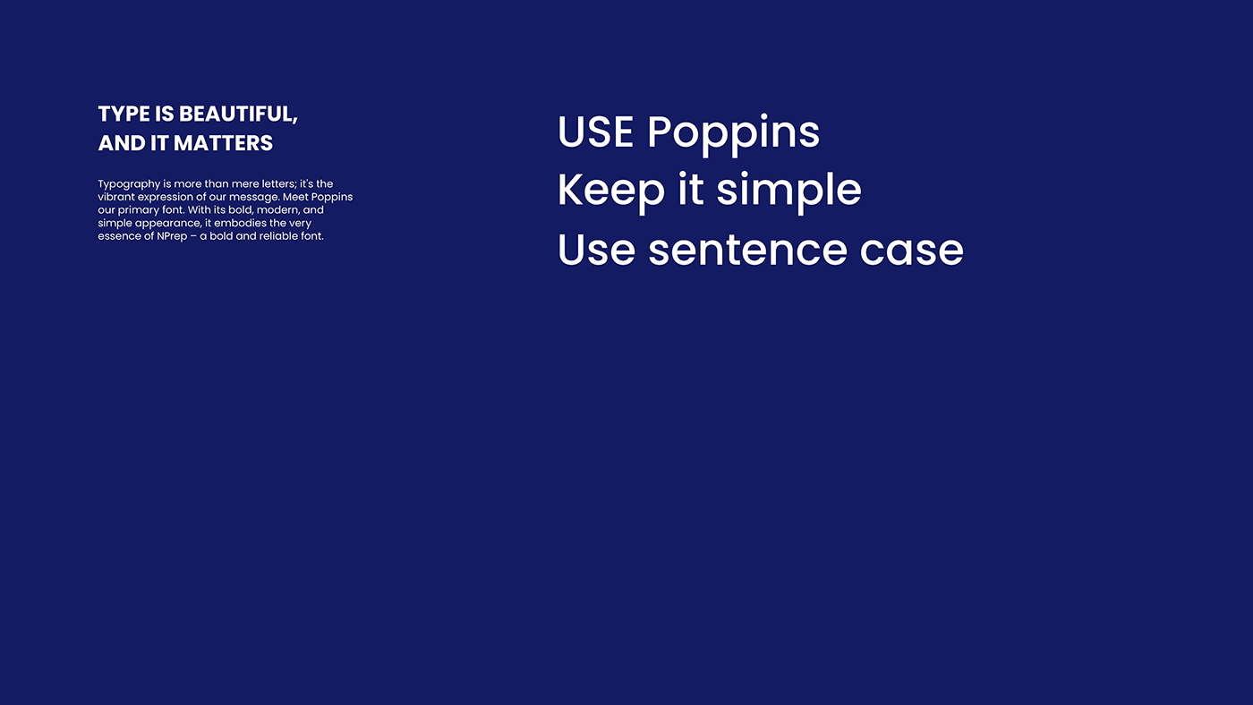NPrep typography slide: use Poppins, keep it simple, use sentence case