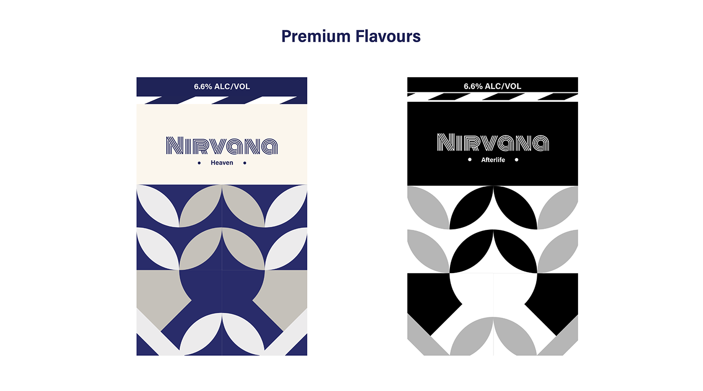 Nirvana premium flavour packs for Heaven and Afterlife on a black background