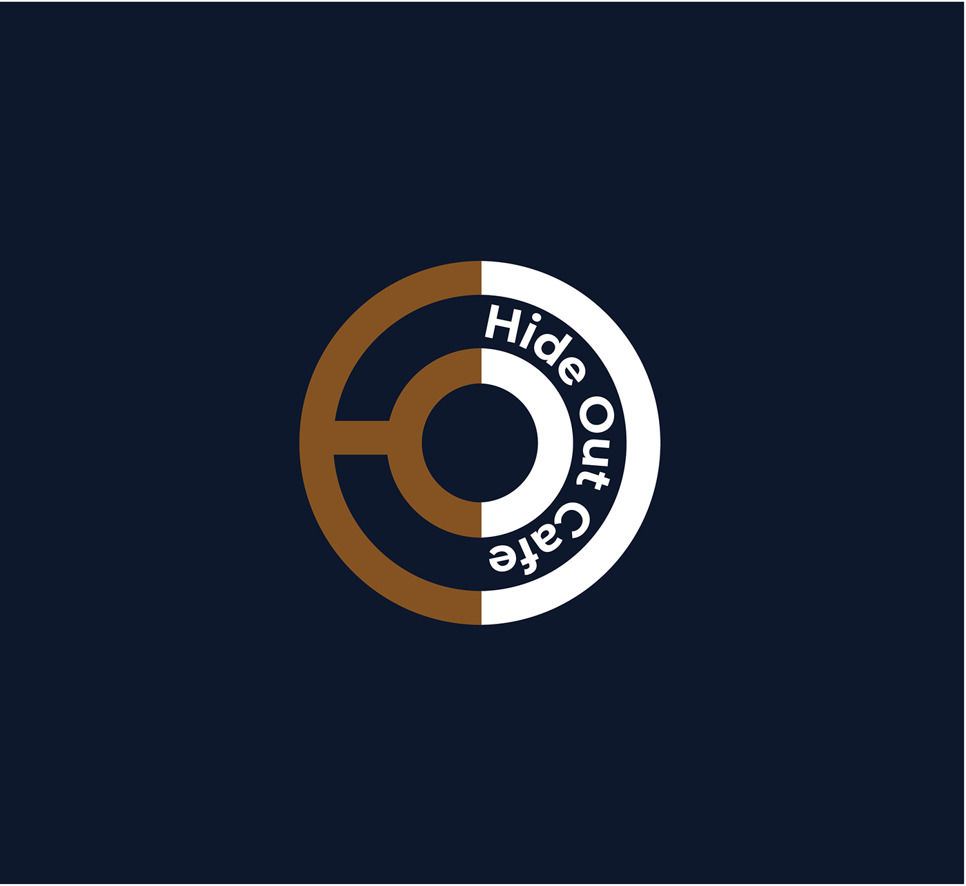 Hide Out Cafe logo, a ring split into brown and white halves with the name curved around it, on navy