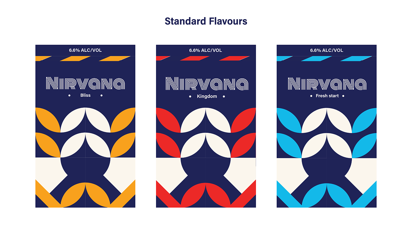Nirvana standard flavour packs for Bliss, Kingdom and Fresh start on a black background