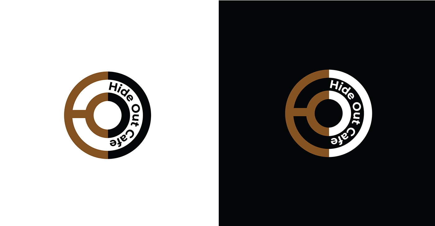 Hide Out Cafe ring logo shown as a monogram and with the name, on black