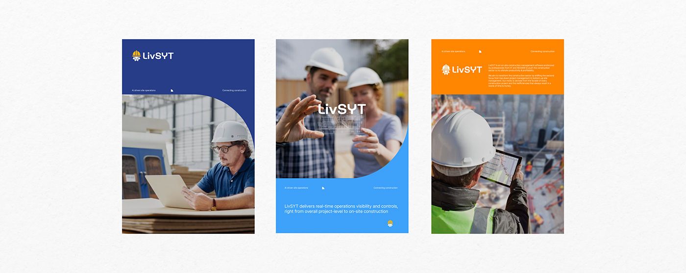 Three LivSYT portrait ads in blue, photo and orange