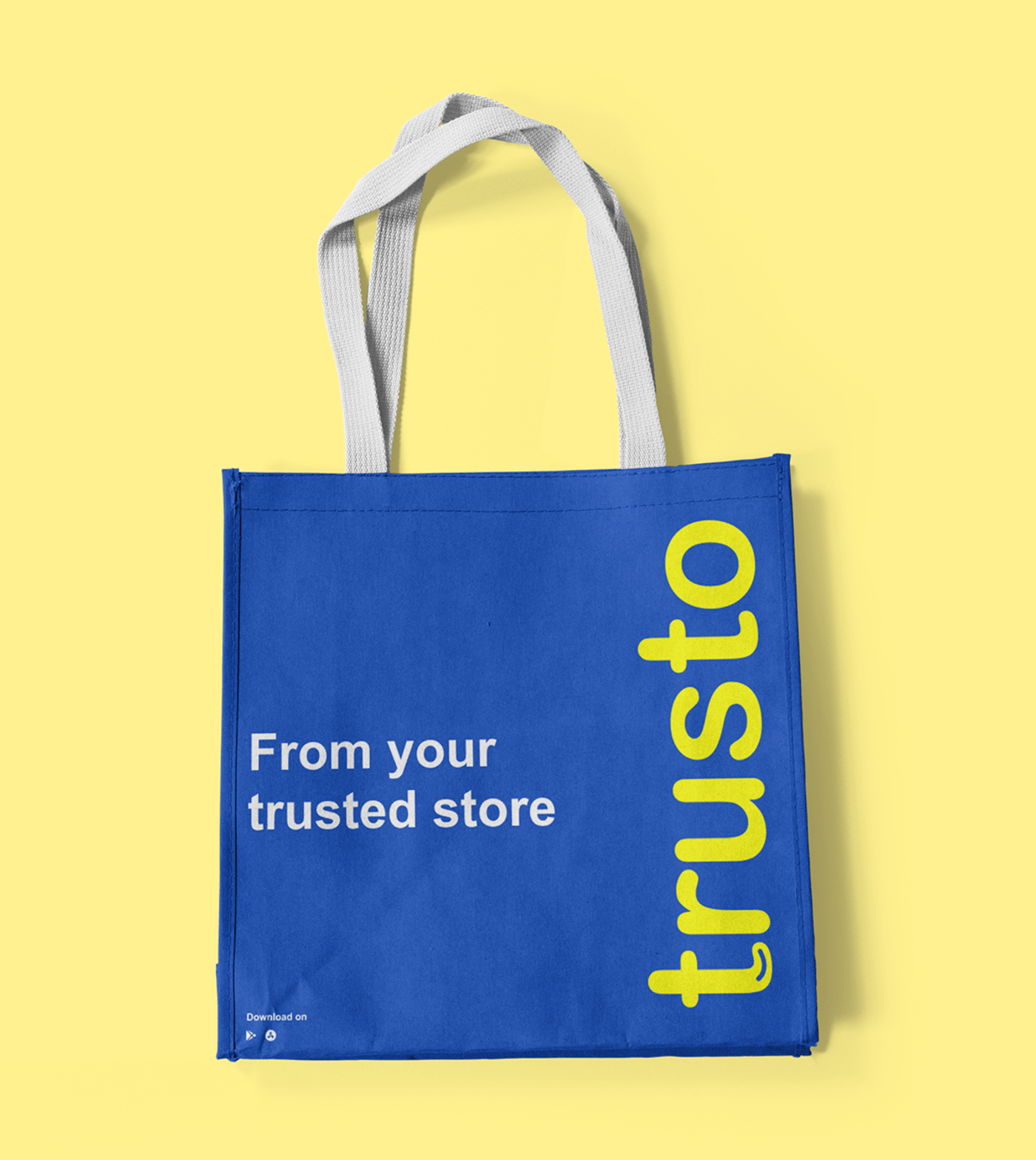 Blue Trusto tote bag with the line From your trusted store
