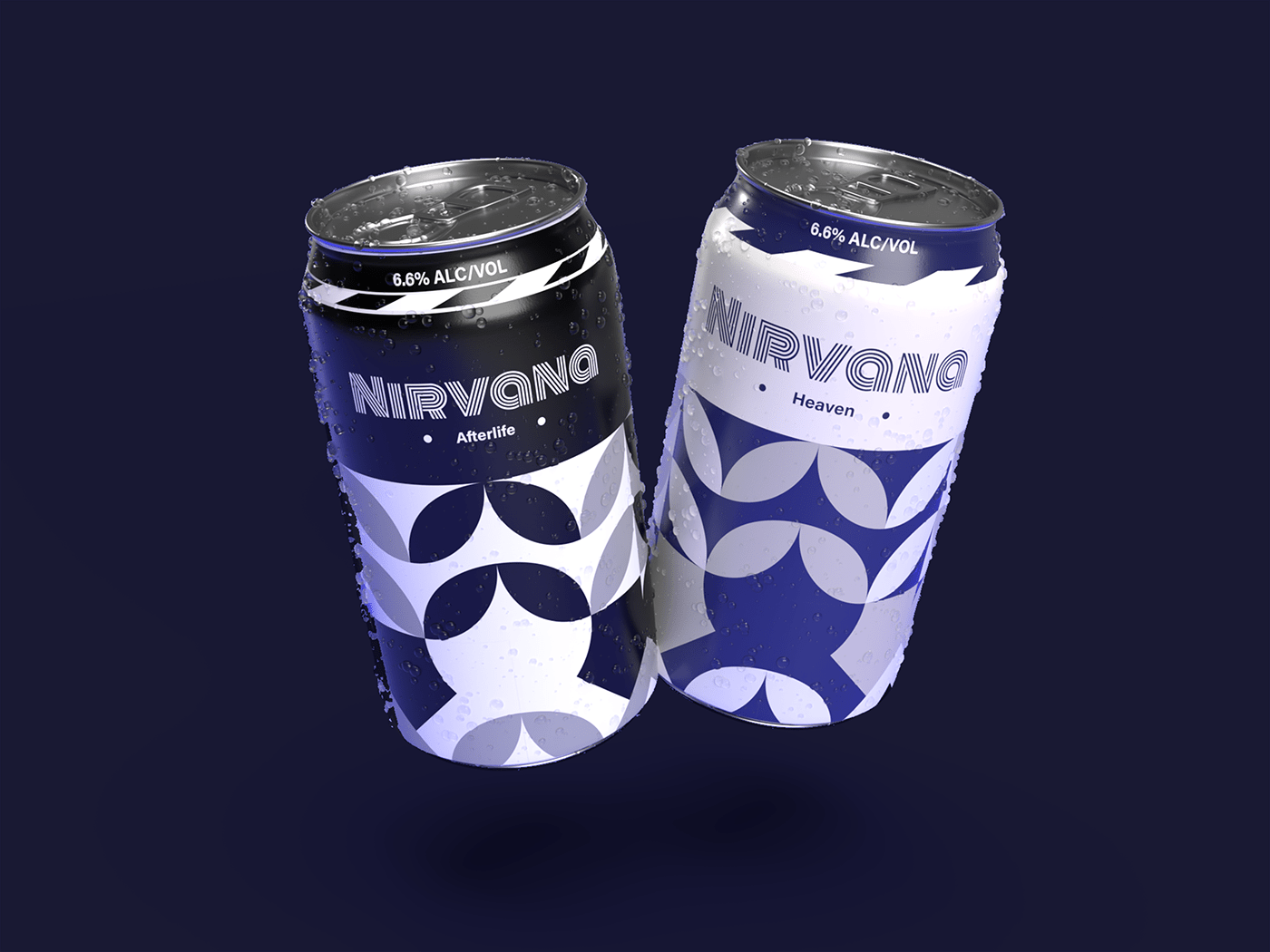 Nirvana Afterlife and Heaven cans floating on dark blue