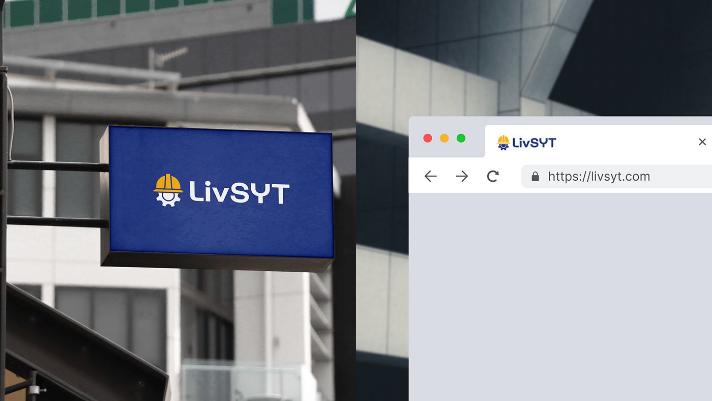 Hanging LivSYT sign next to a browser window showing livsyt.com