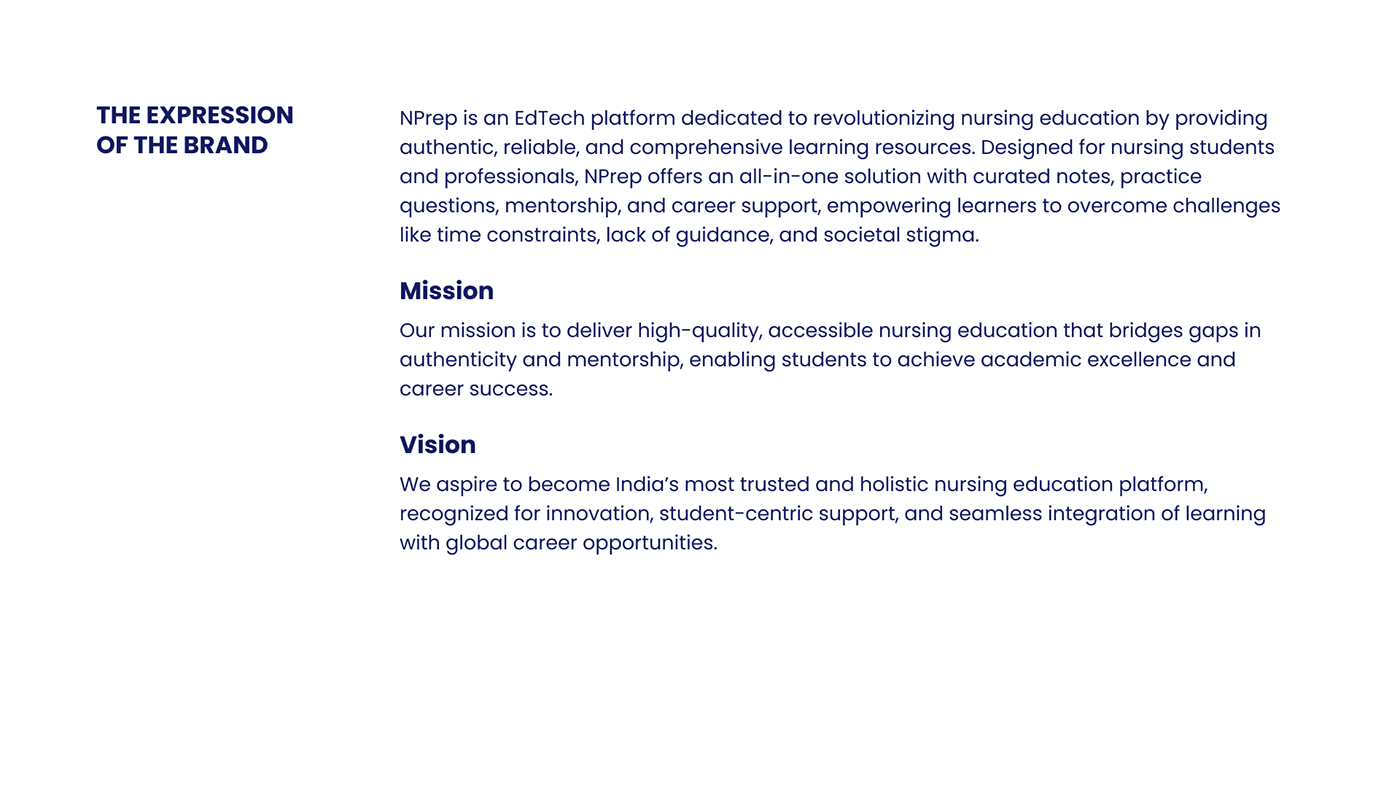 NPrep brand expression slide with the platform description, mission and vision