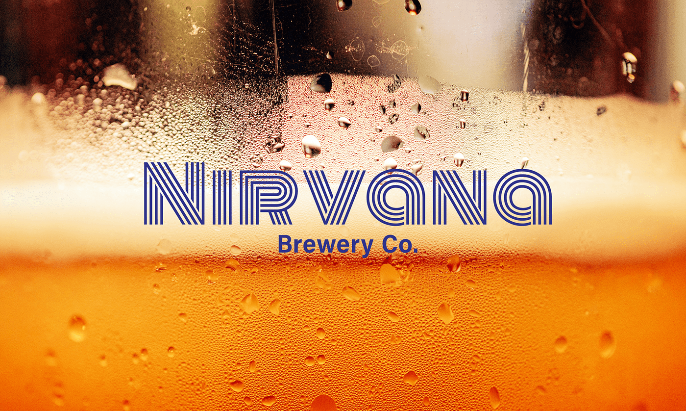 Nirvana Brewery Co. logo over a close-up of a cold glass of beer