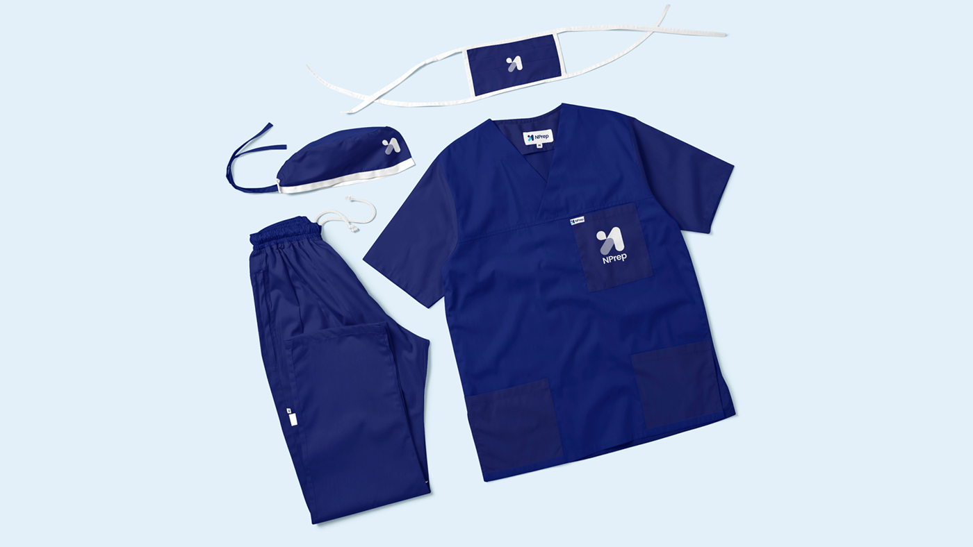 NPrep scrubs set with cap, mask, top and trousers in midnight blue