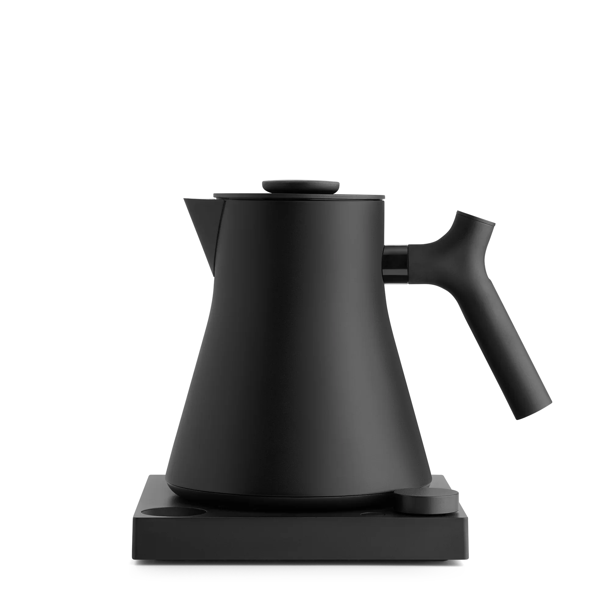 Fellow Corvo EKG Pro electric kettle in matte black on its base, side view