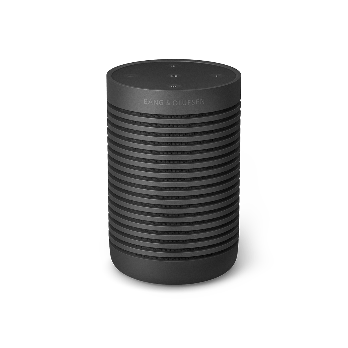 Beosound Explore speaker in Black Anthracite, three-quarter view