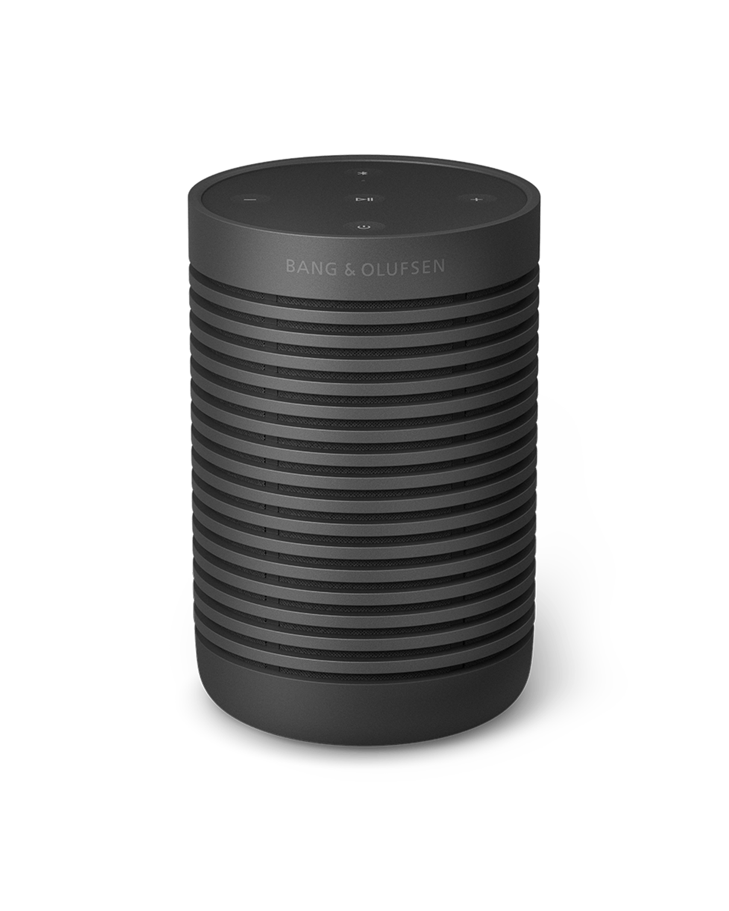Beosound Explore speaker in Black Anthracite, three-quarter view