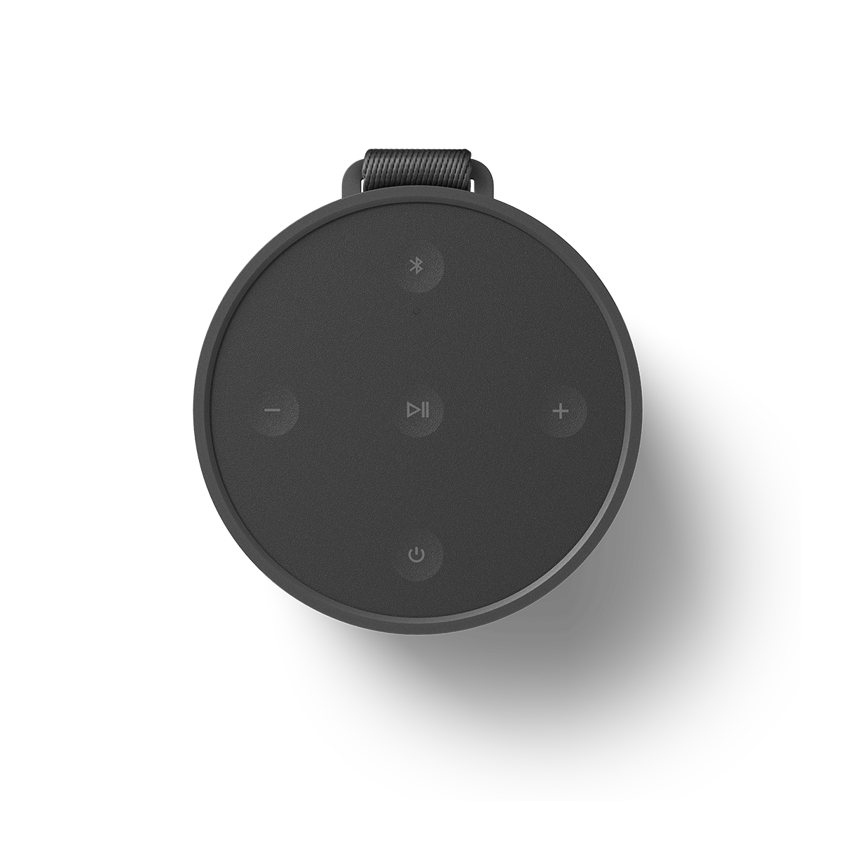 Top of the Black Anthracite Beosound Explore showing its control buttons