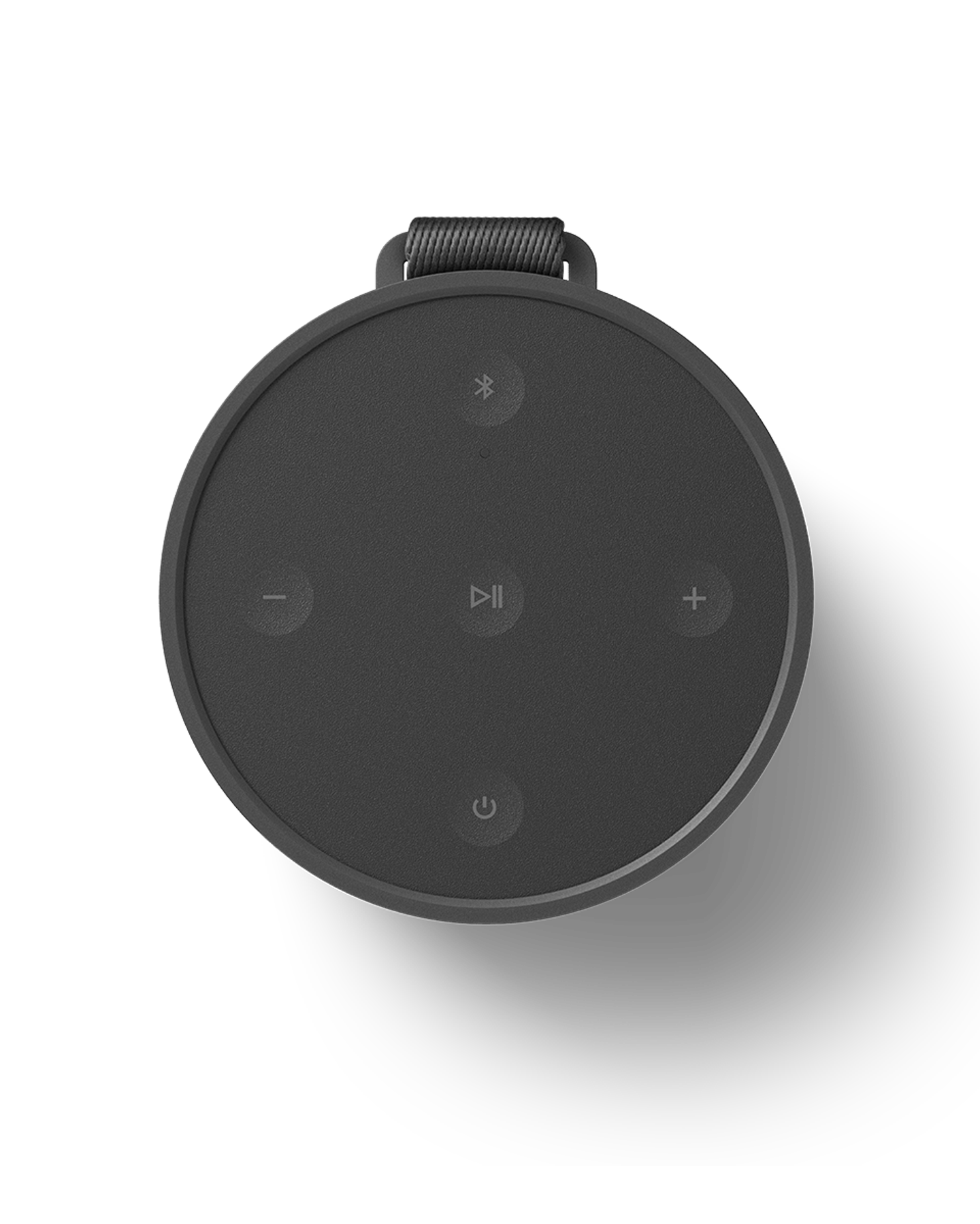 Top of the Black Anthracite Beosound Explore showing its control buttons