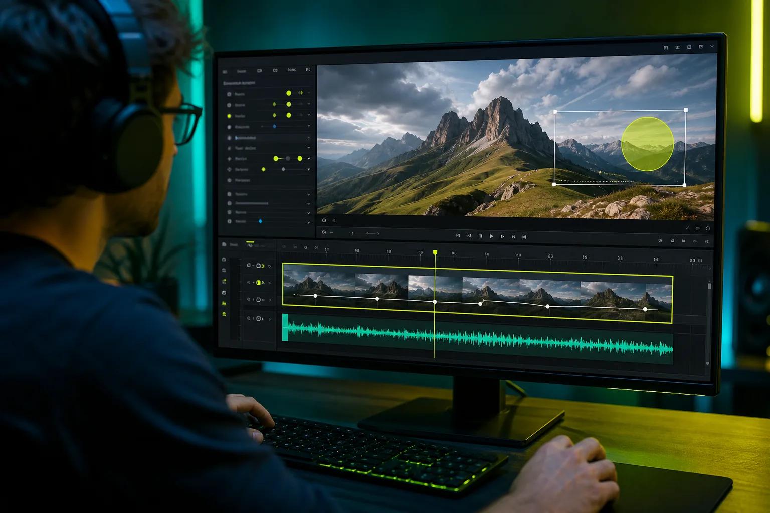 Refining a photo video with motion, text, and audio on an editing timeline.