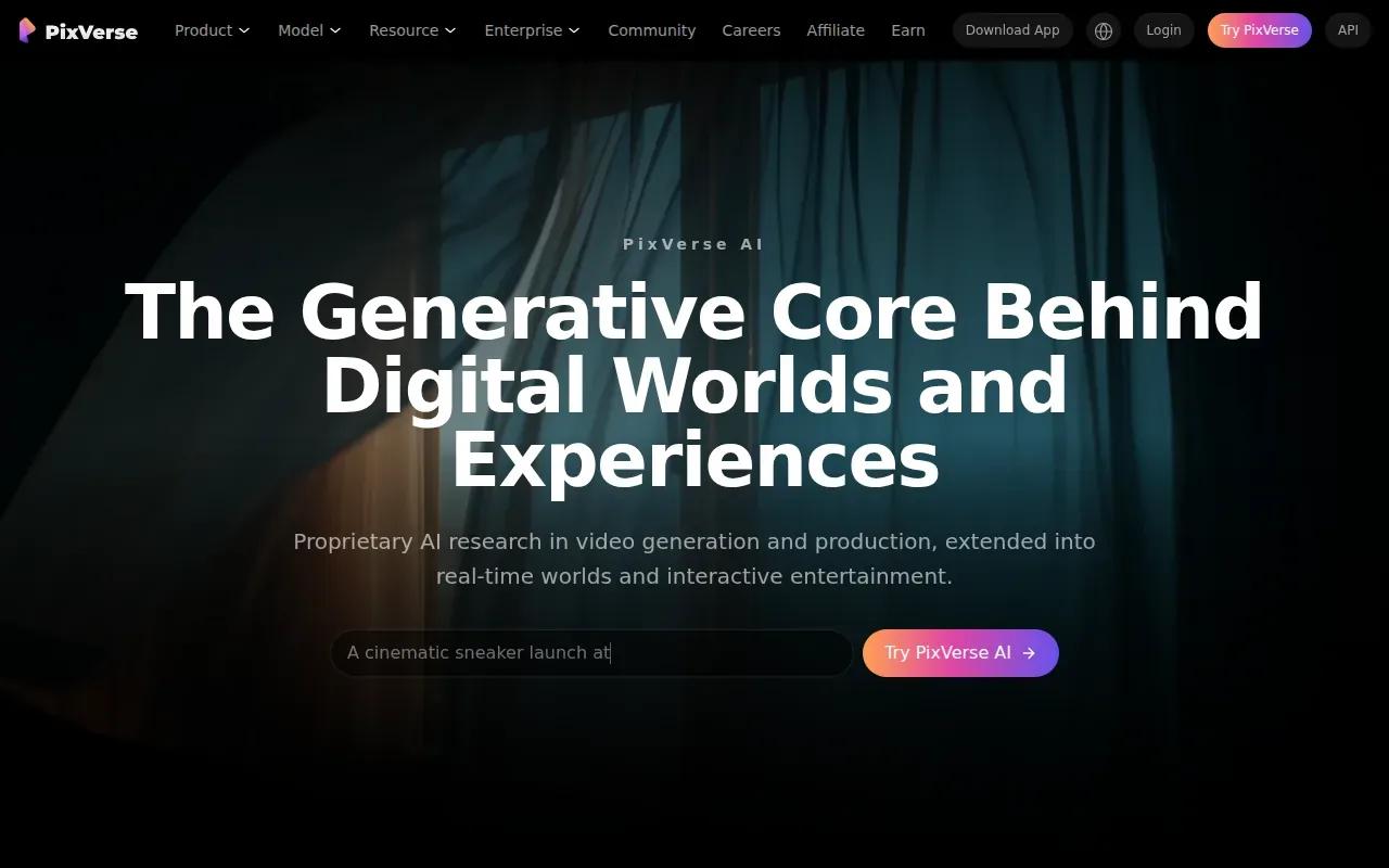 Screenshot of the PixVerse website