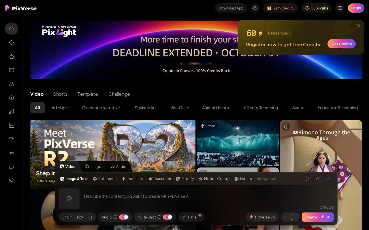 Screenshot of the PixVerse website