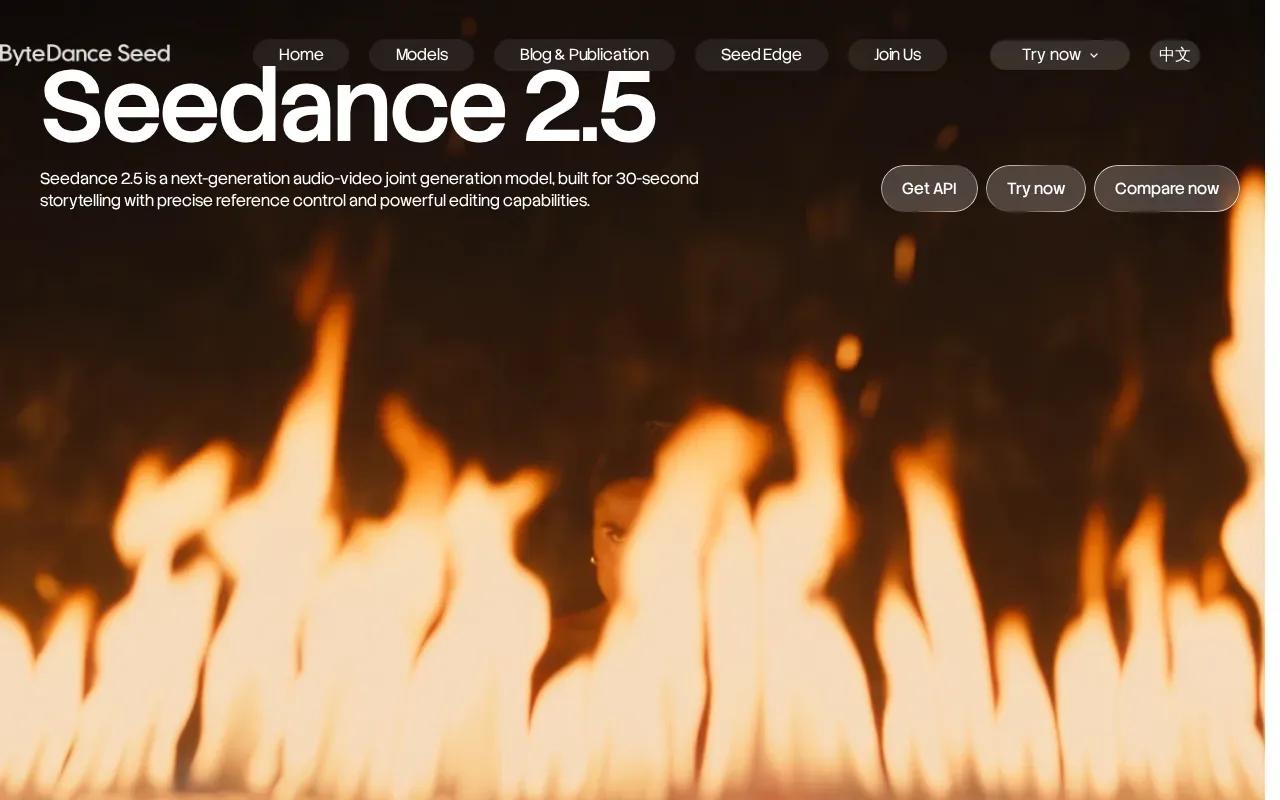 Screenshot of the Seedance 2.5 by ByteDance website