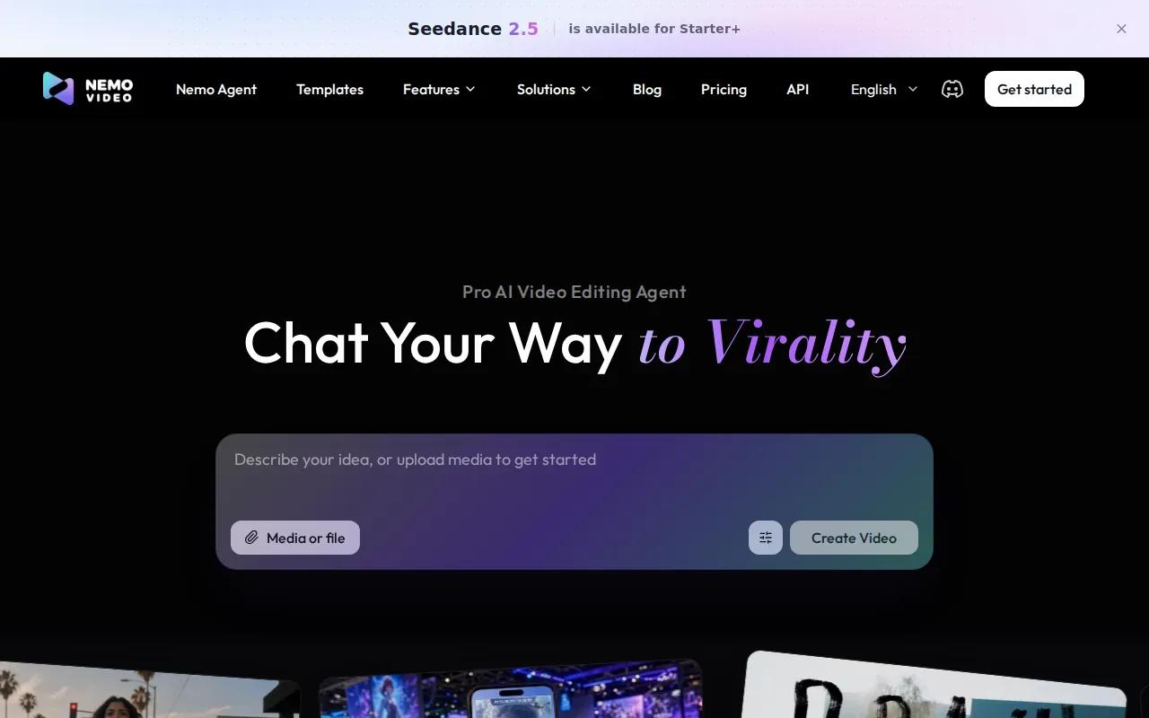 Screenshot of the NemoVideo website