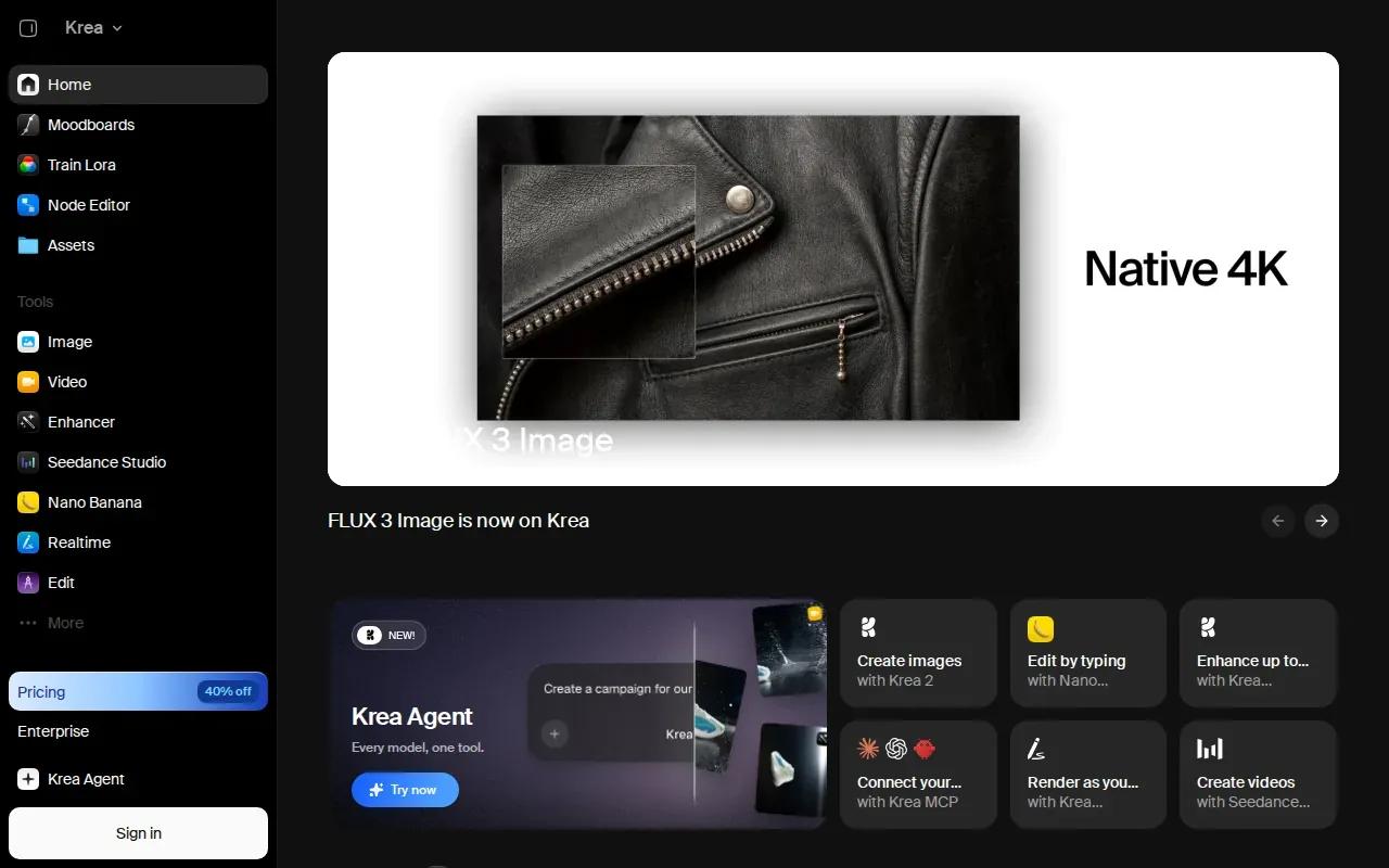 Screenshot of the Krea website