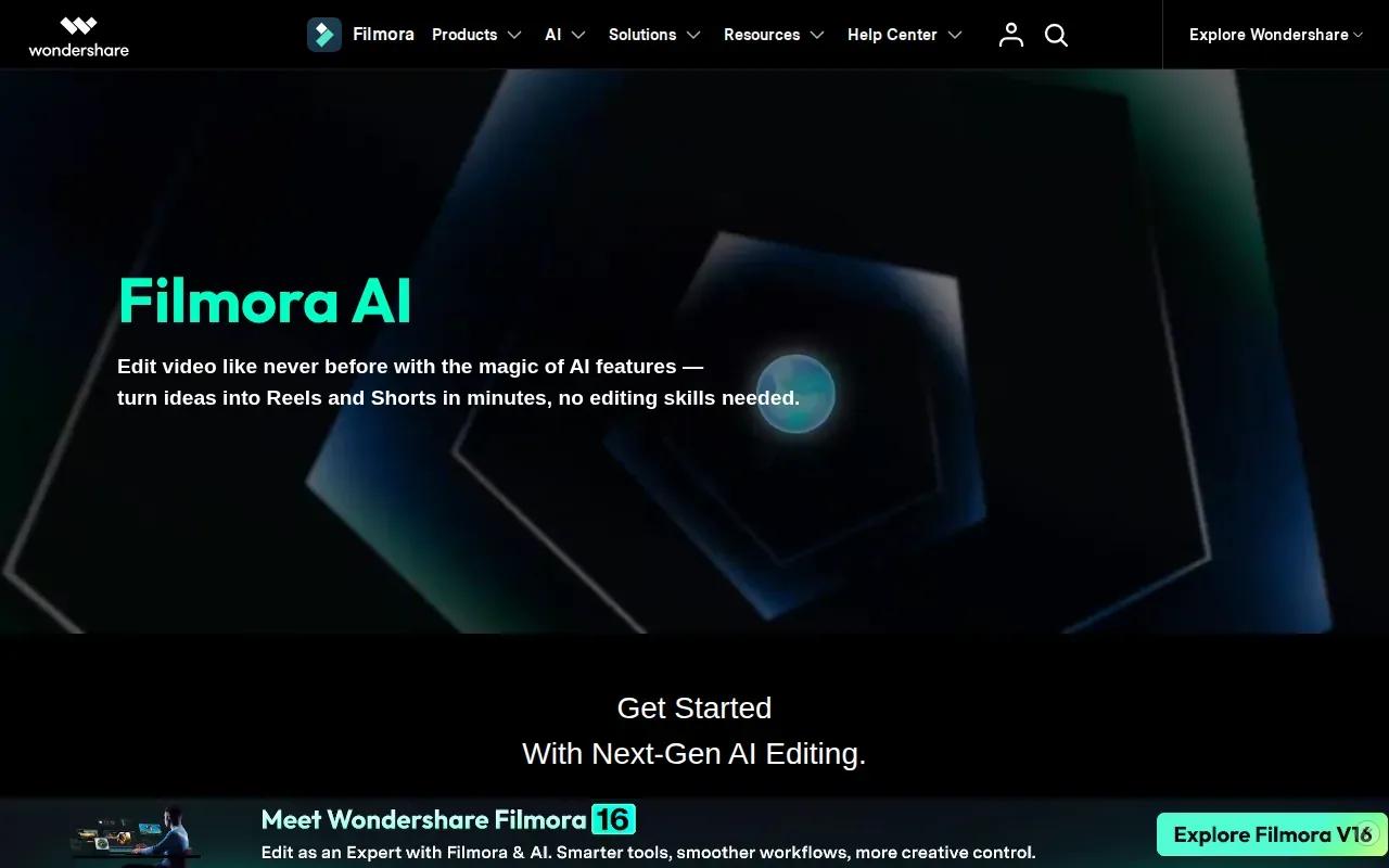 Screenshot of the Filmora by Wondershare website