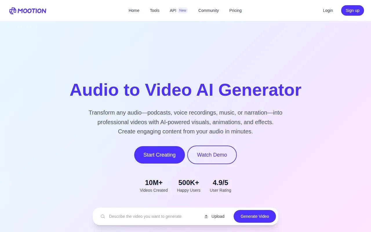 Screenshot of the Mootion website