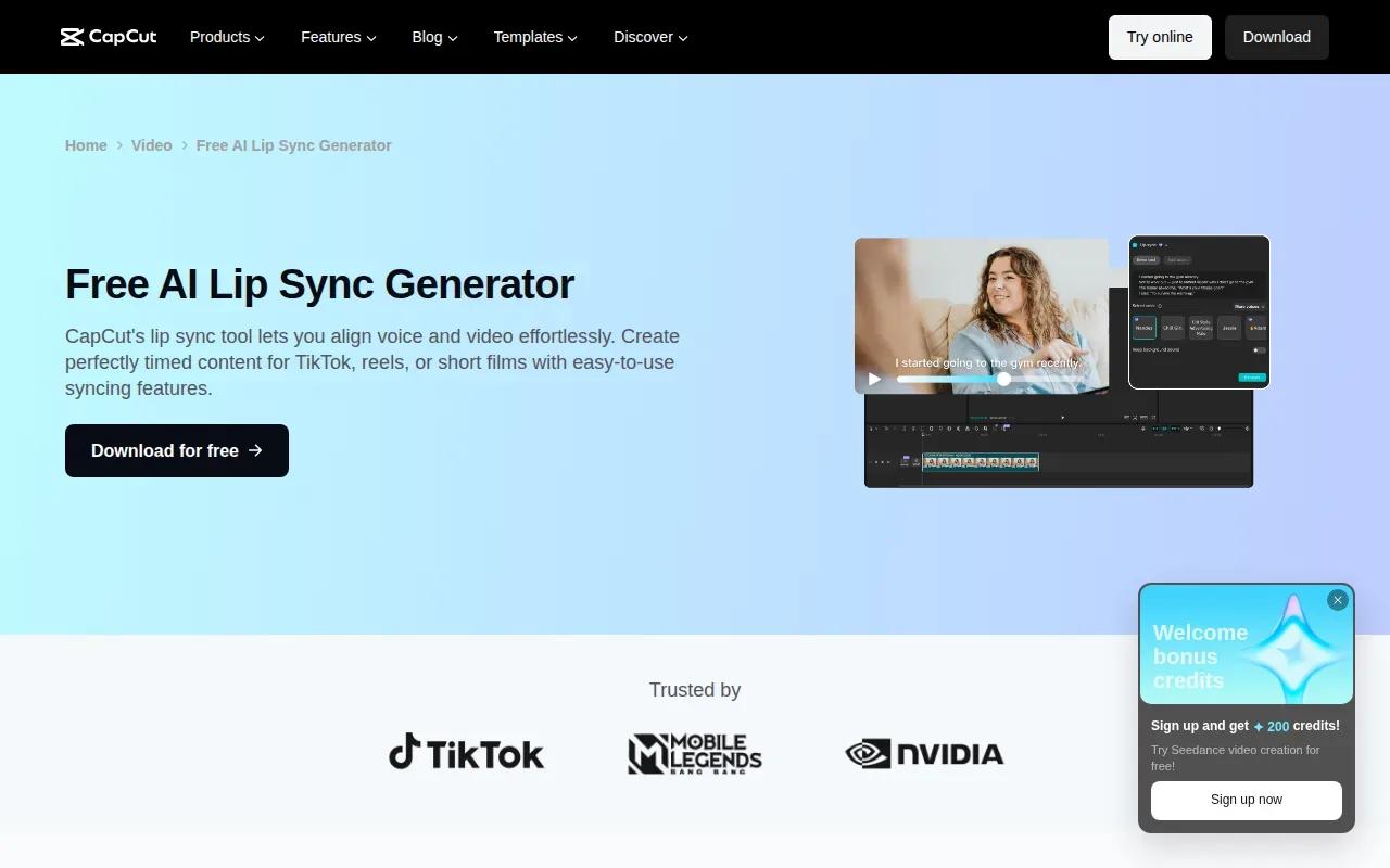 Screenshot of the CapCut website