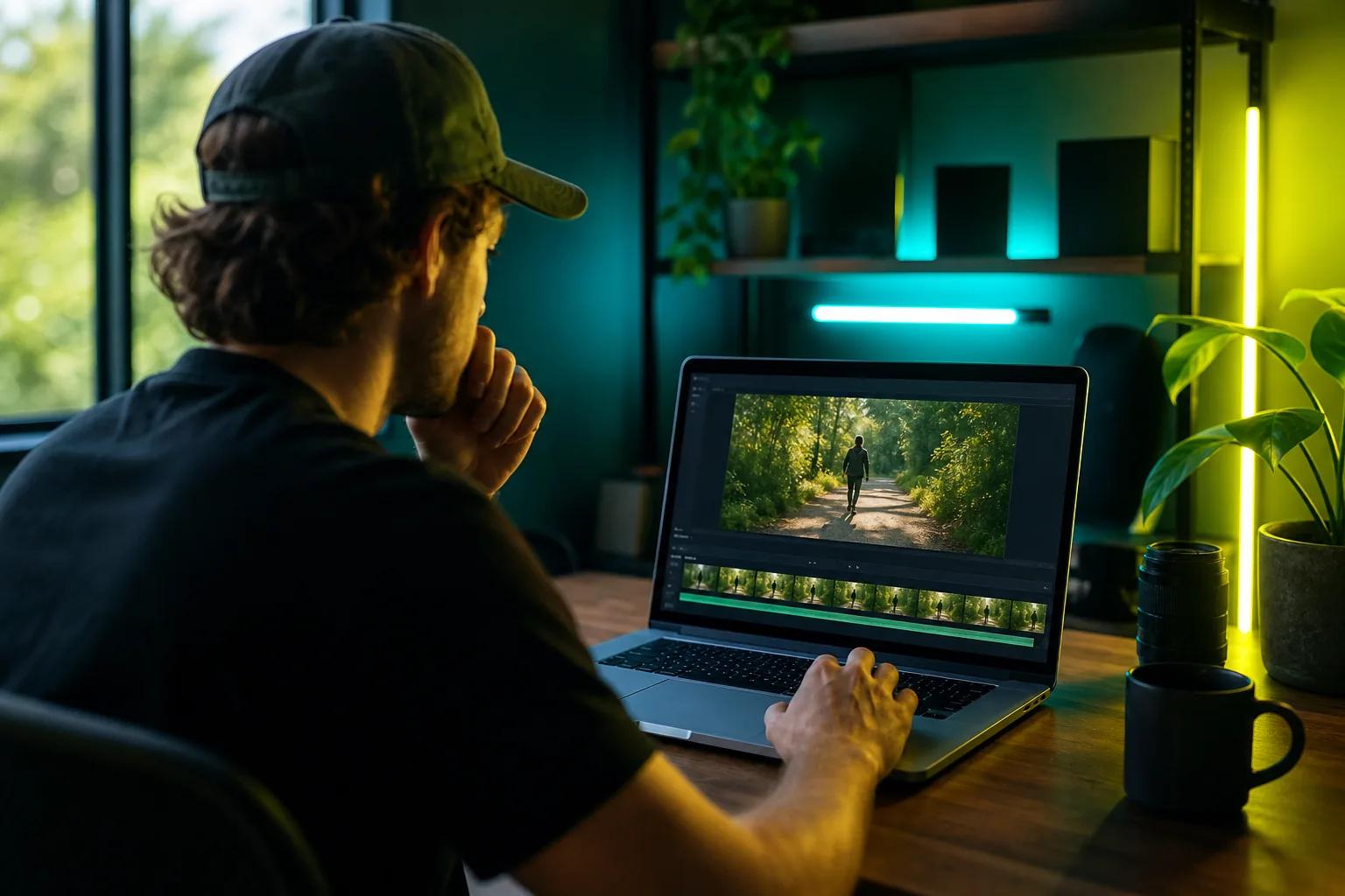 Creator checking a video clip before uploading it for AI extension.