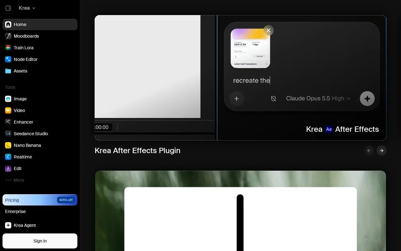 Screenshot of the Krea website