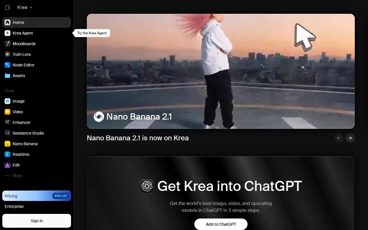 Screenshot of the Krea website