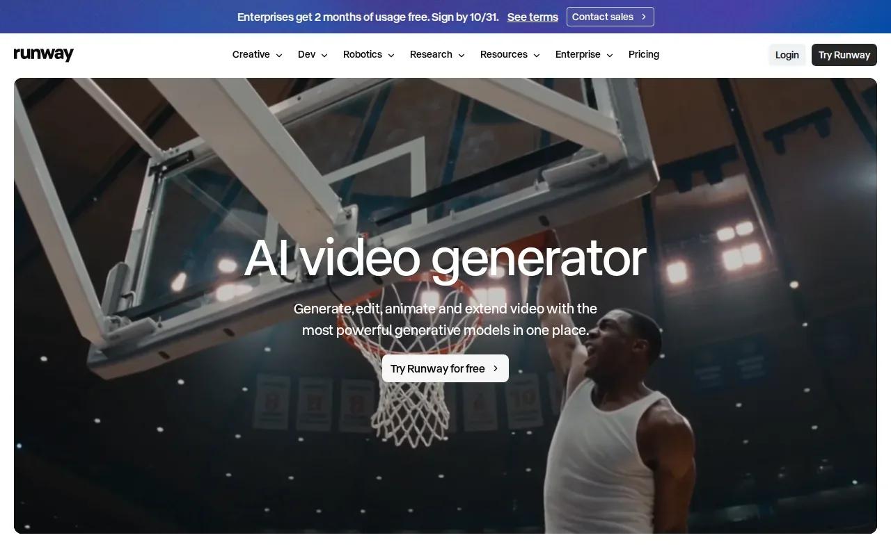 Screenshot of the Runway website