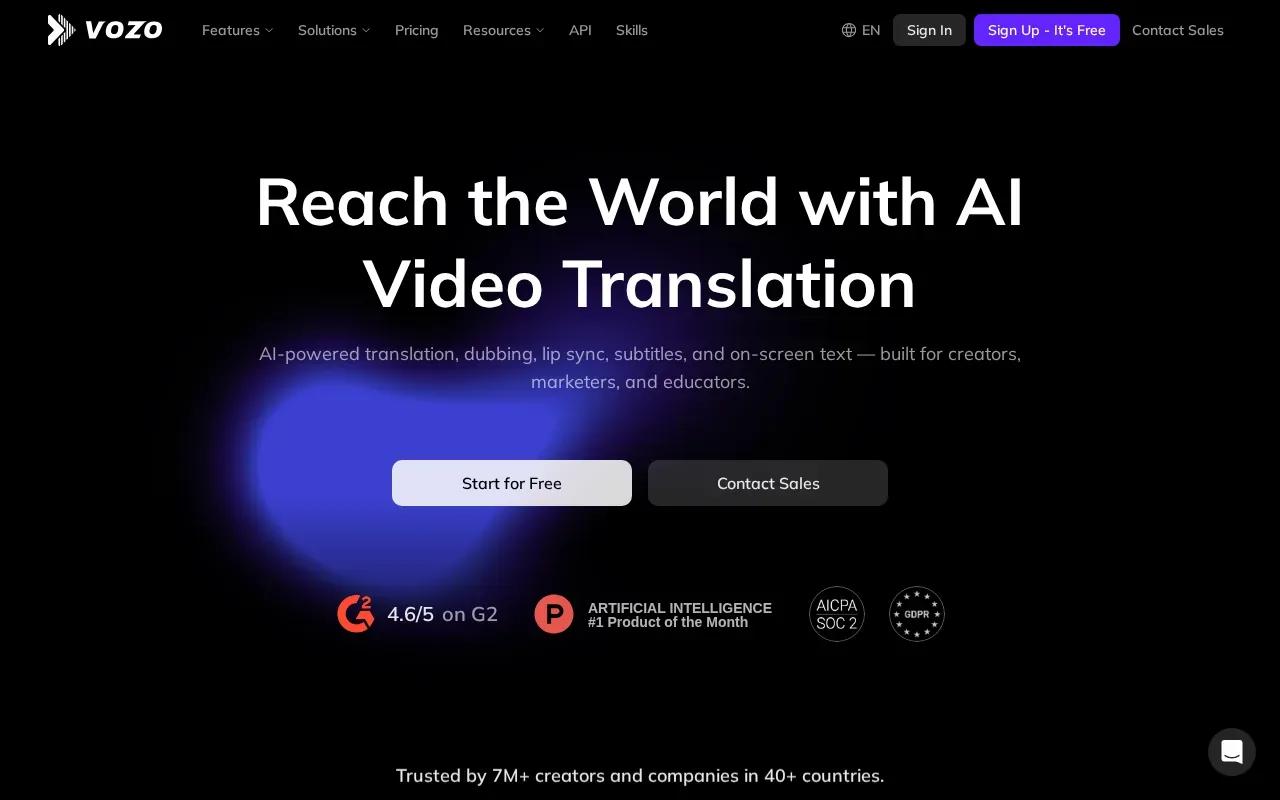 Screenshot of the Vozo AI website