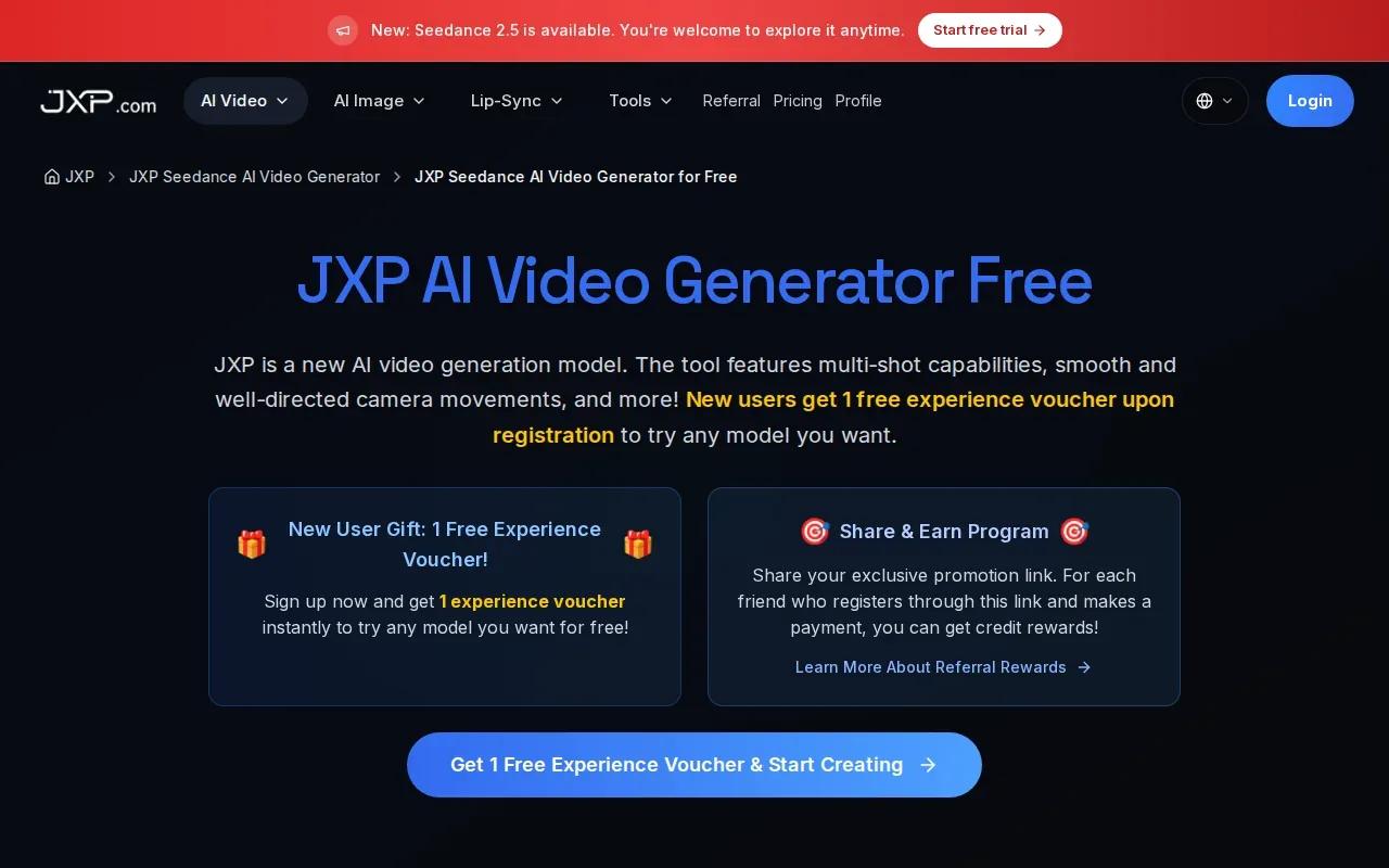 Screenshot of the JXP AI Video Generator website