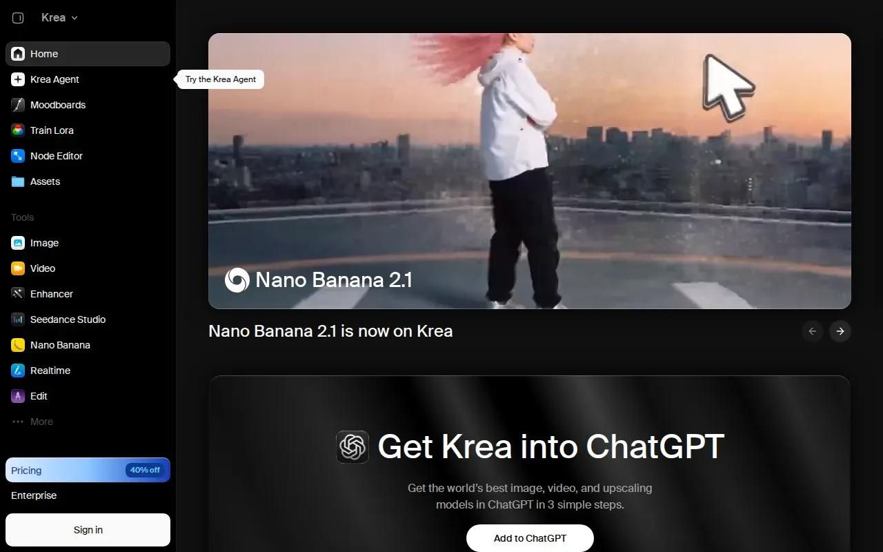 Screenshot of the Krea website