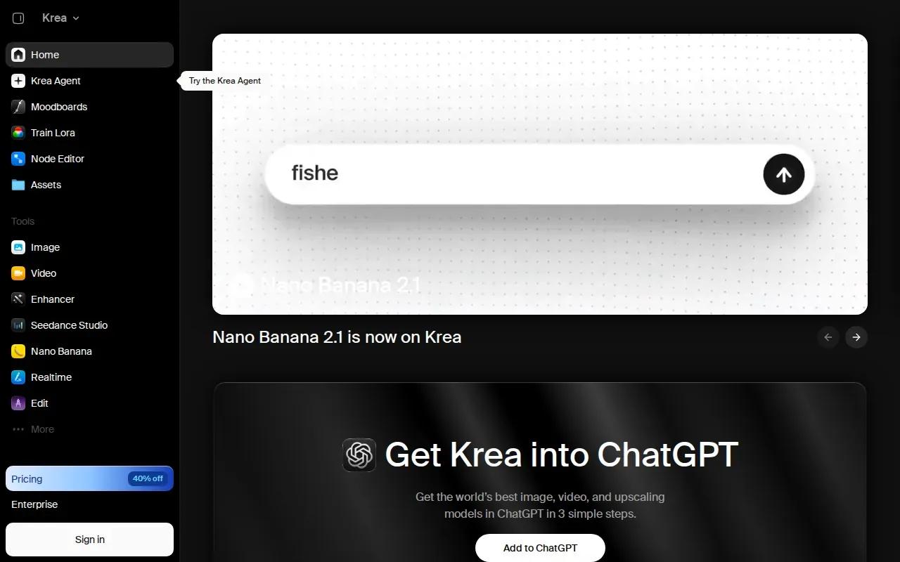 Screenshot of the Krea website