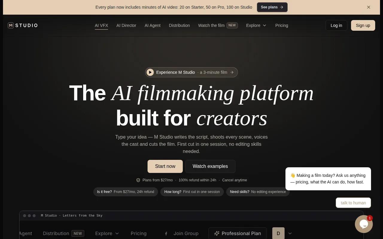 Screenshot of the M Studio website