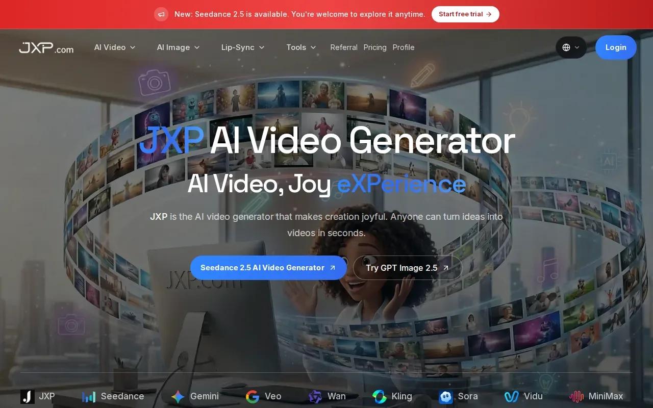 Screenshot of the JXP AI Video Generator website