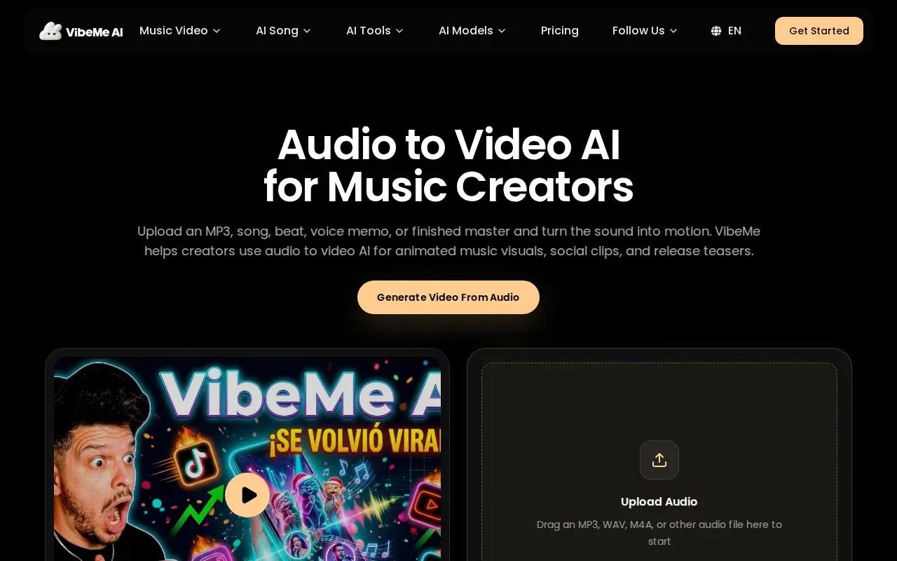 Screenshot of the VibeMe AI website
