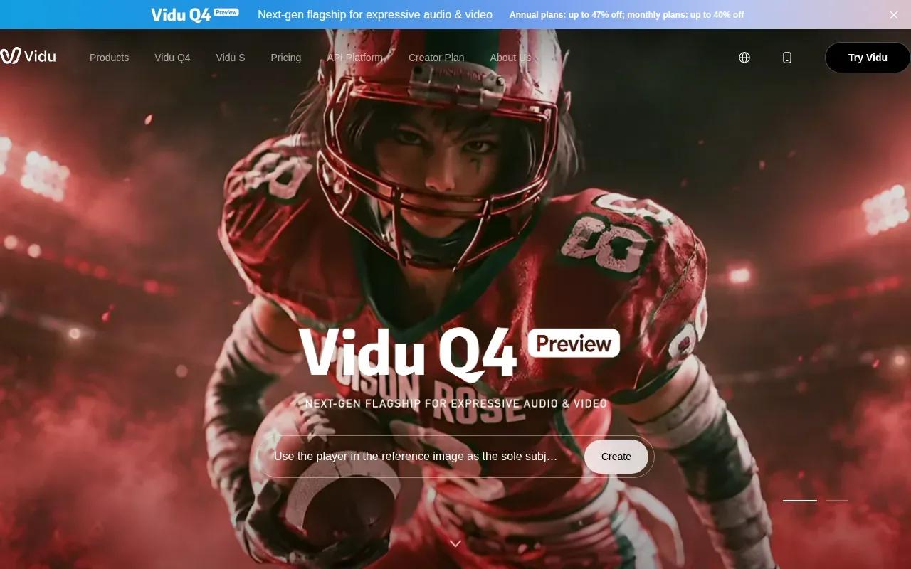 Screenshot of the Vidu website