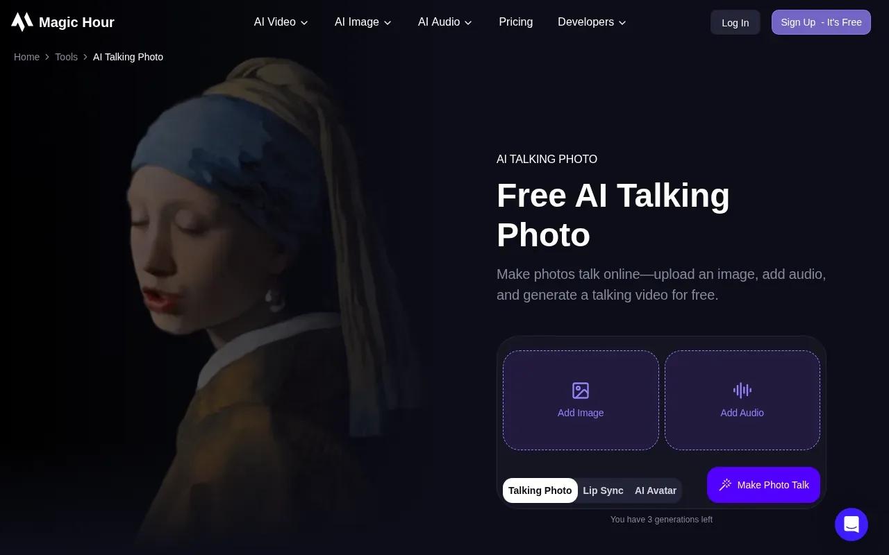 Screenshot of the AI Talking Photo by Magic Hour website