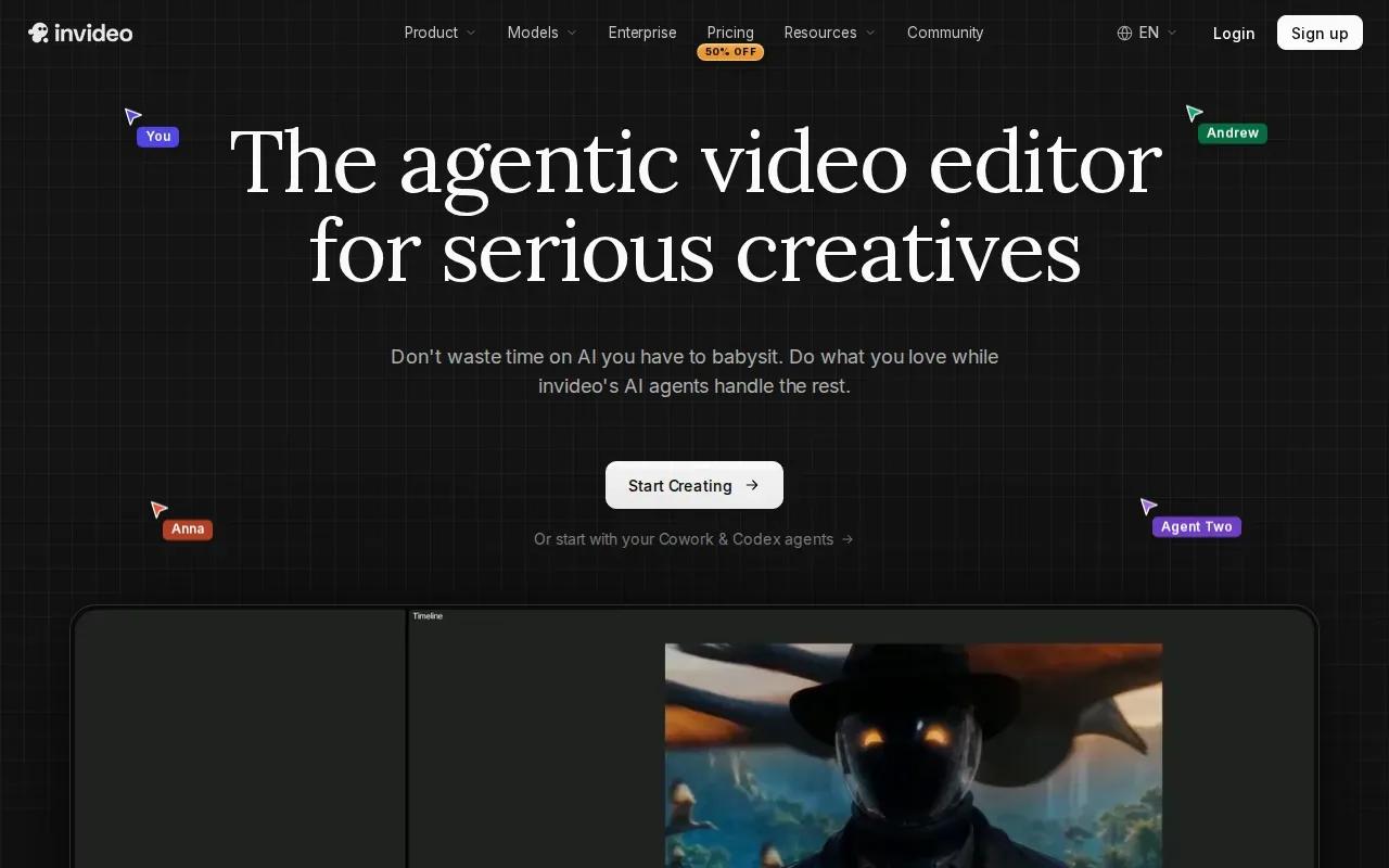 Screenshot of the InVideo AI website