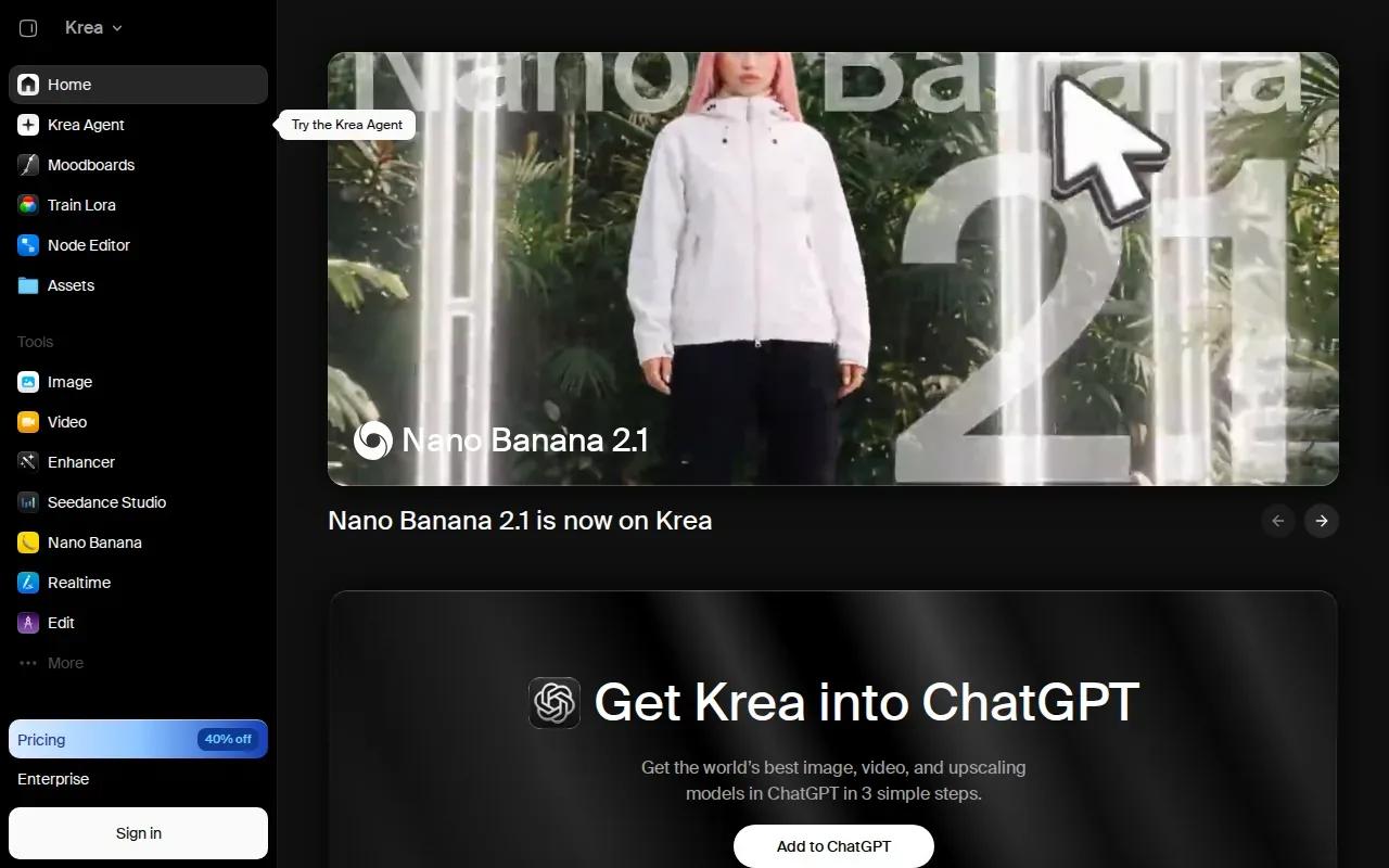 Screenshot of the Krea: Image website