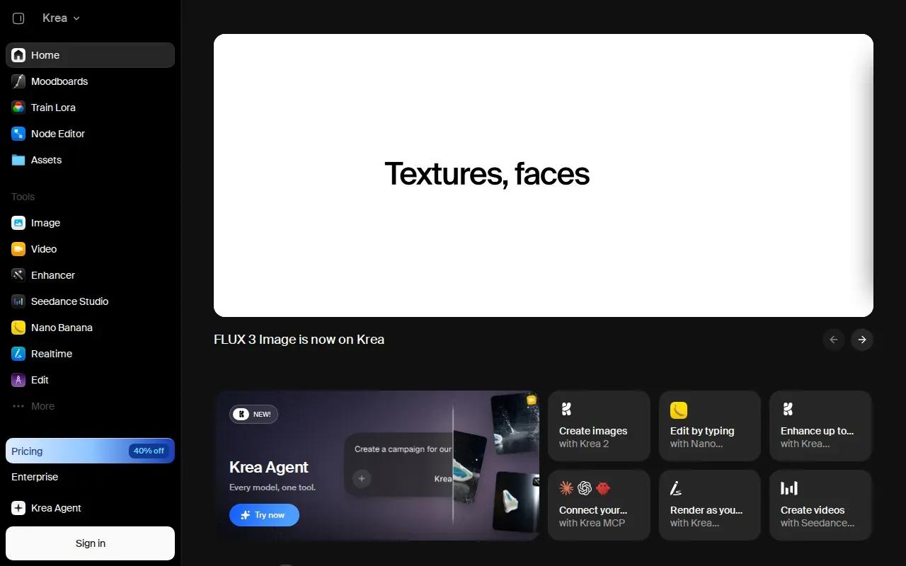 Screenshot of the Krea website