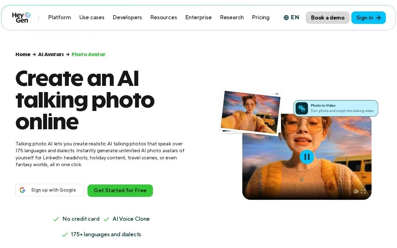Screenshot of the Talking Photo AI by HeyGen website
