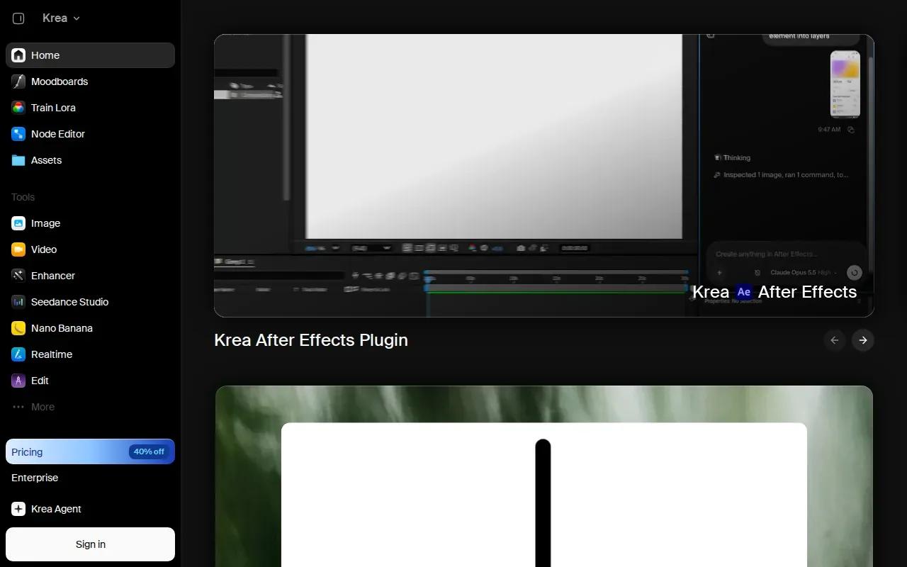 Screenshot of the Krea website