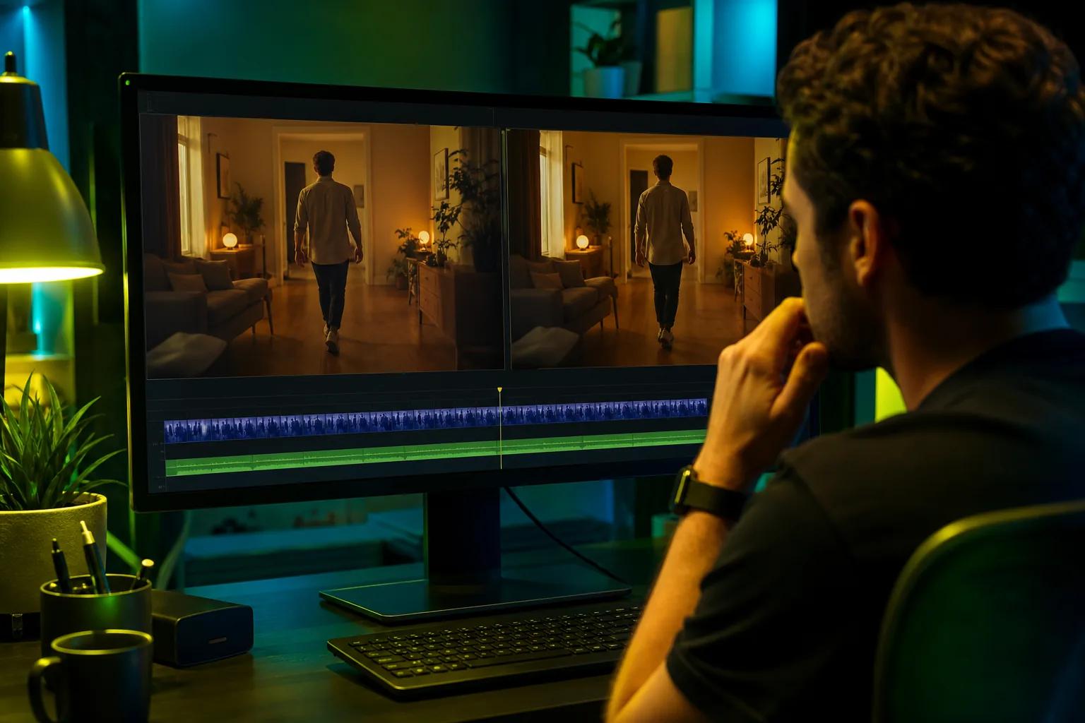 Reviewing motion, lighting, and subject continuity in an AI video extension.