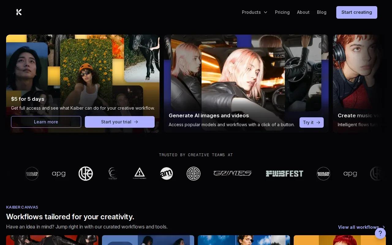 Screenshot of the Kaiber website