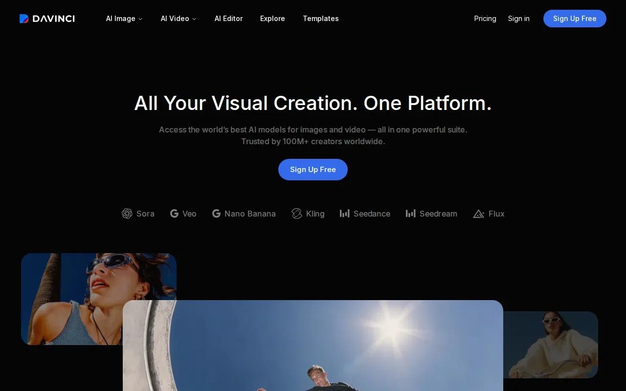 Screenshot of the DaVinci website